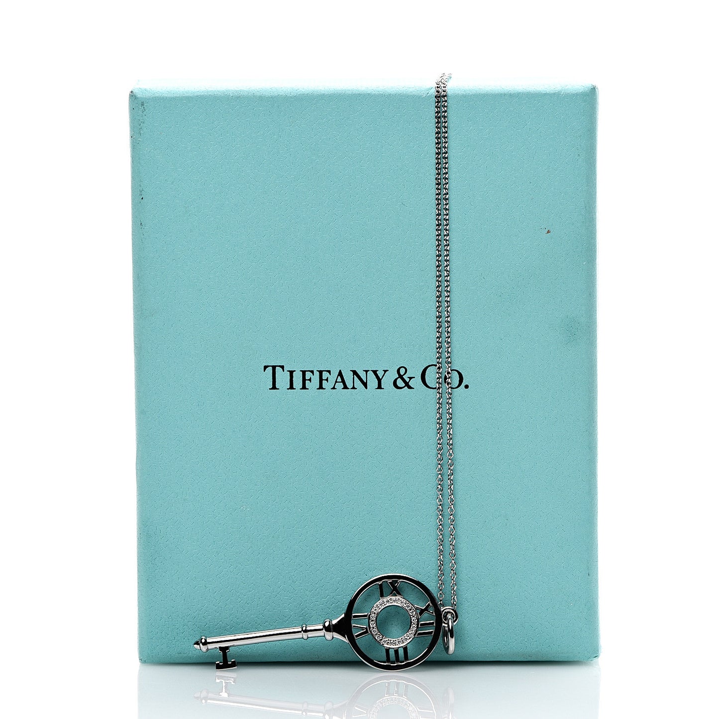 18K White Gold Diamond Atlas Key Pendant Necklace