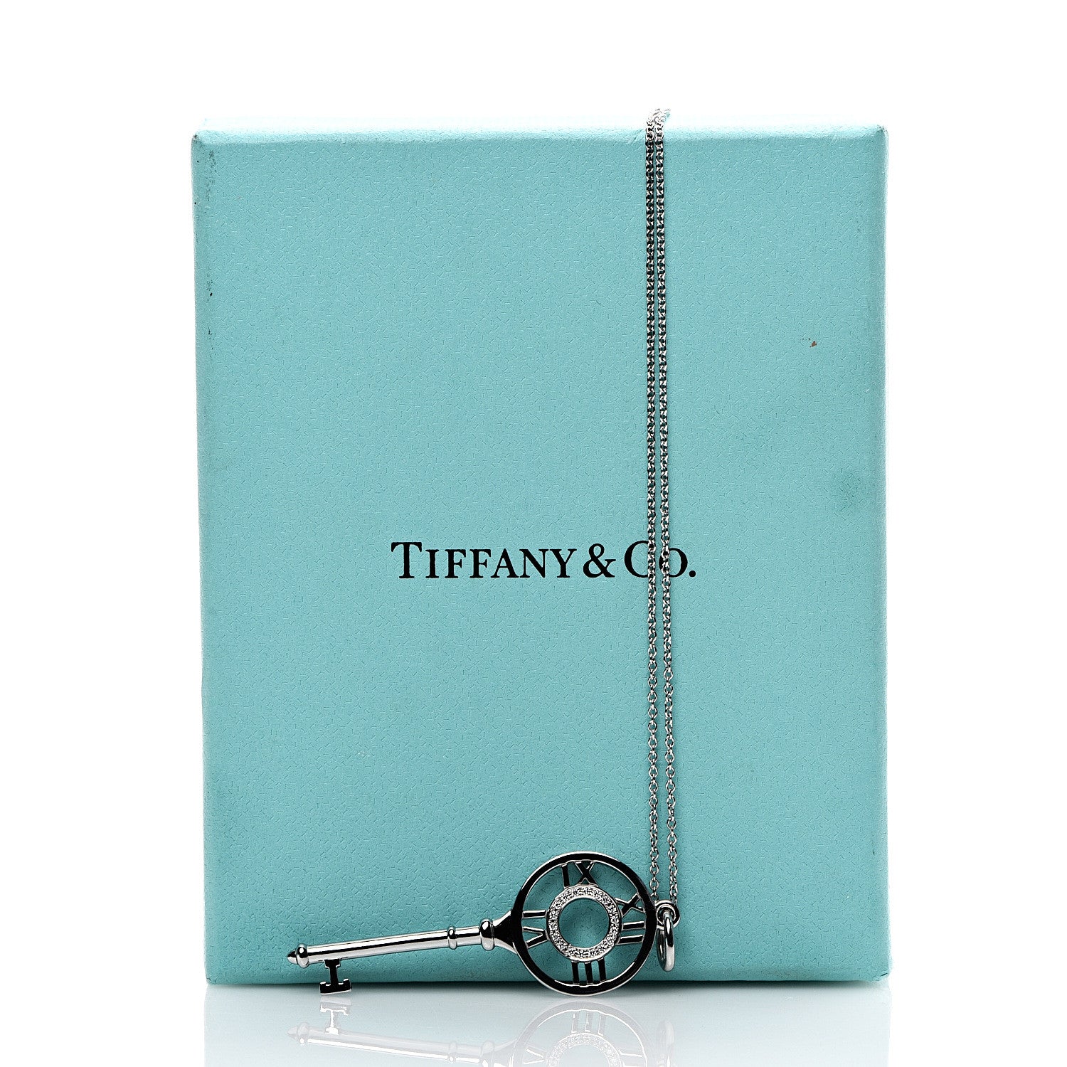 Tiffany 18K White Gold Diamond Atlas Key Pendant Necklace 8 of 8