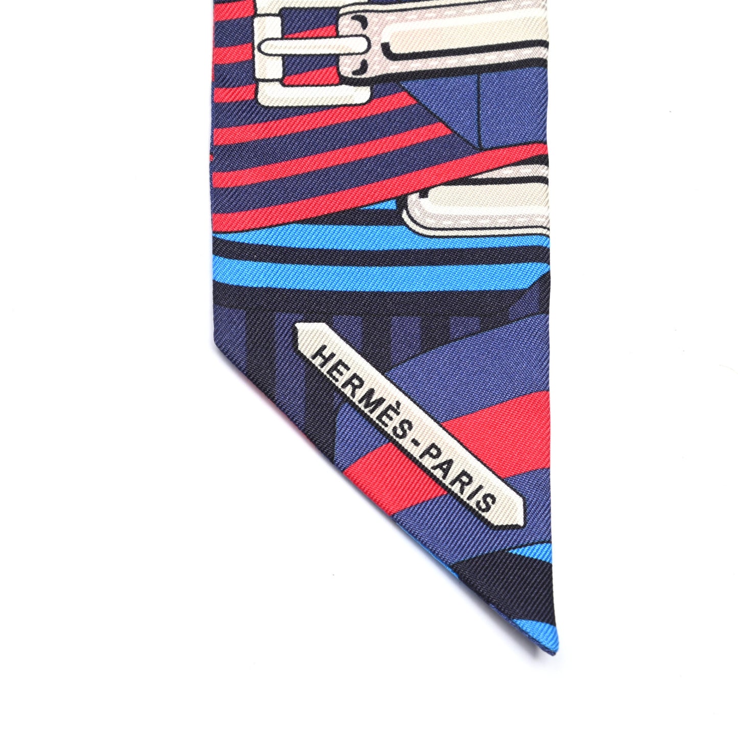 Silk Sangles En Zigzag Twilly Marine Rouge White