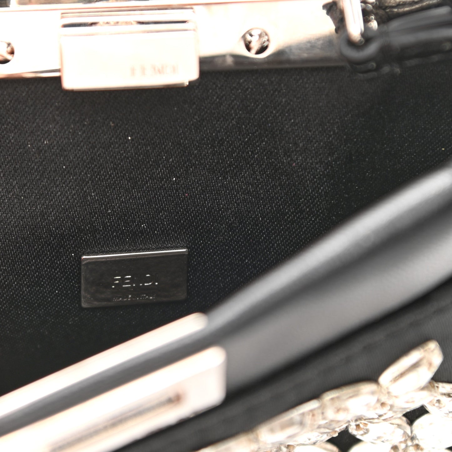 Satin Crystal Shiny Nappa Embroidered Micro Peekaboo Iconic Satchel Black Crystal