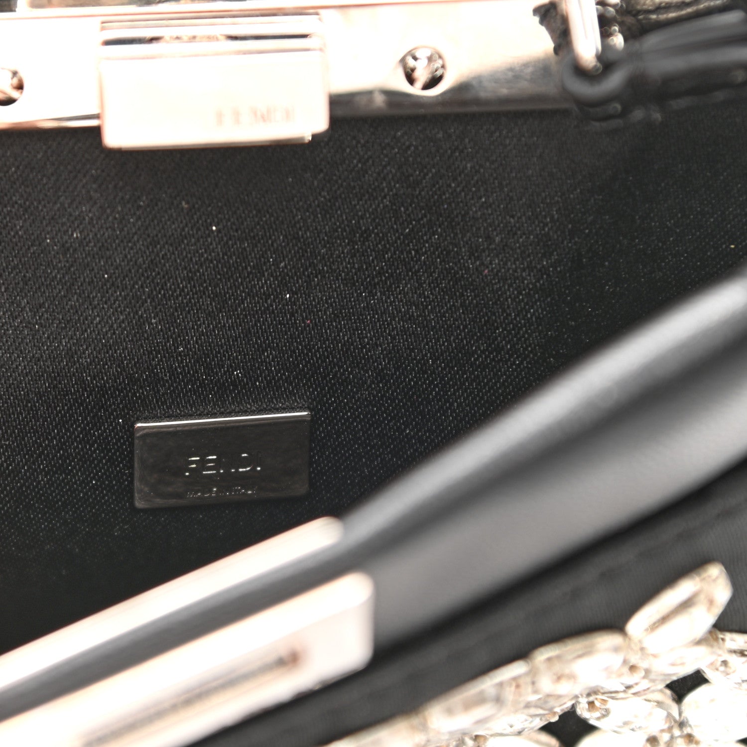 Fendi Satin Crystal Shiny Nappa Embroidered Micro Peekaboo Iconic Satchel Black Crystal 7 of 12