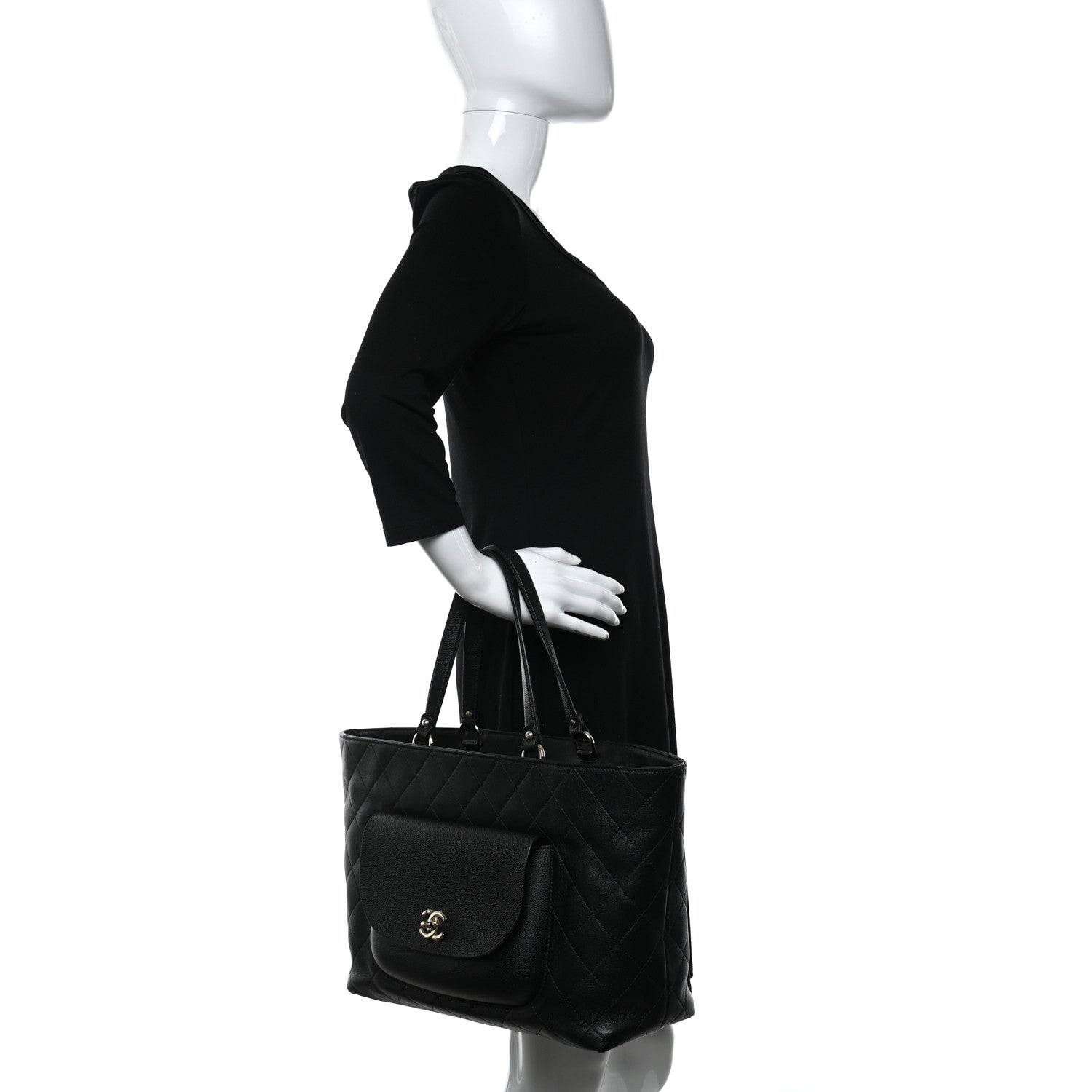 Chanel Sheepskin Caviar Quilted Large Shopping Tote Black 3 of 9