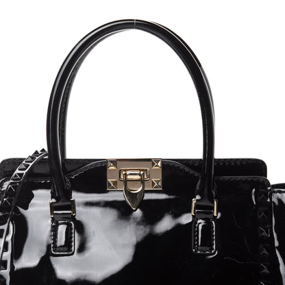 Valentino Garavani Patent Monochrome Small Rockstud Double Handle Tote Black 10 of 10