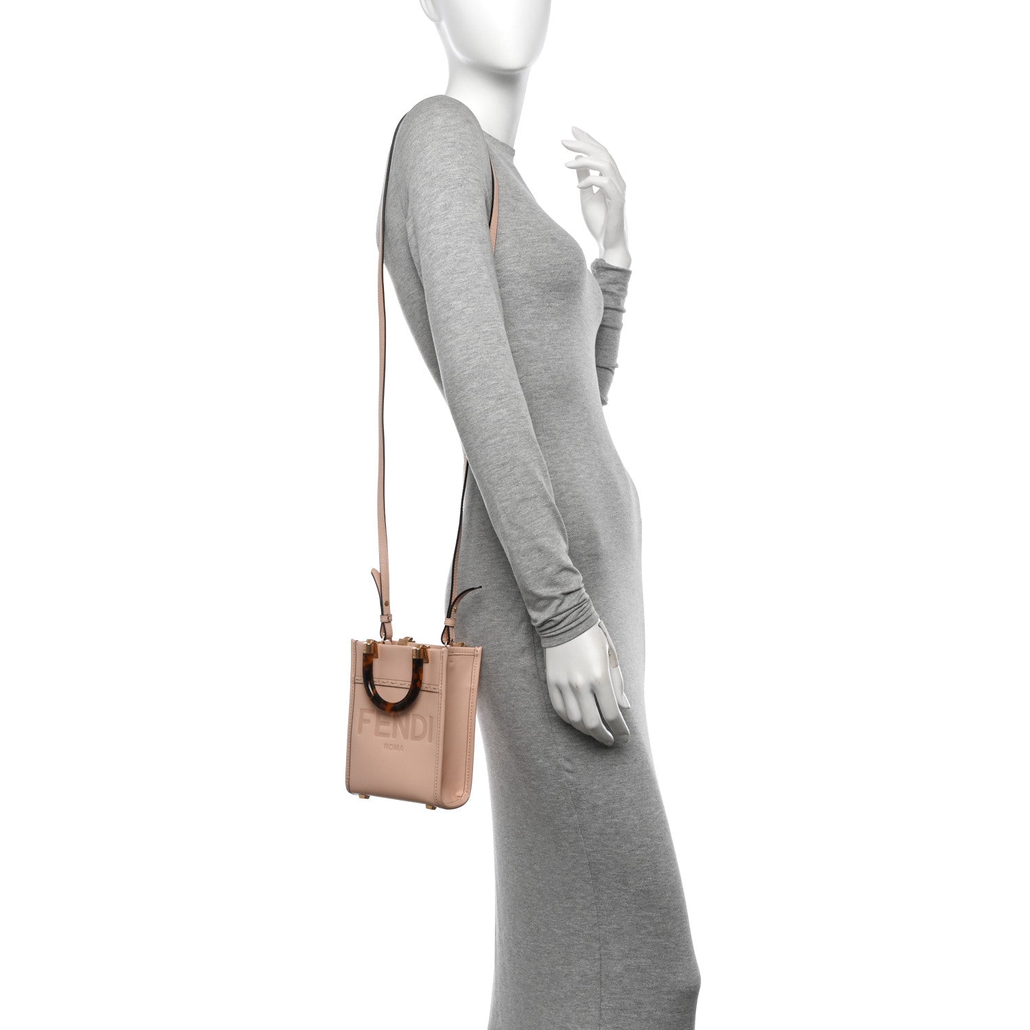 Fendi Vitello King Plexiglass Logo Embossed Mini Fendi Sunshine Shopper Tote Light Rose 2 of 10