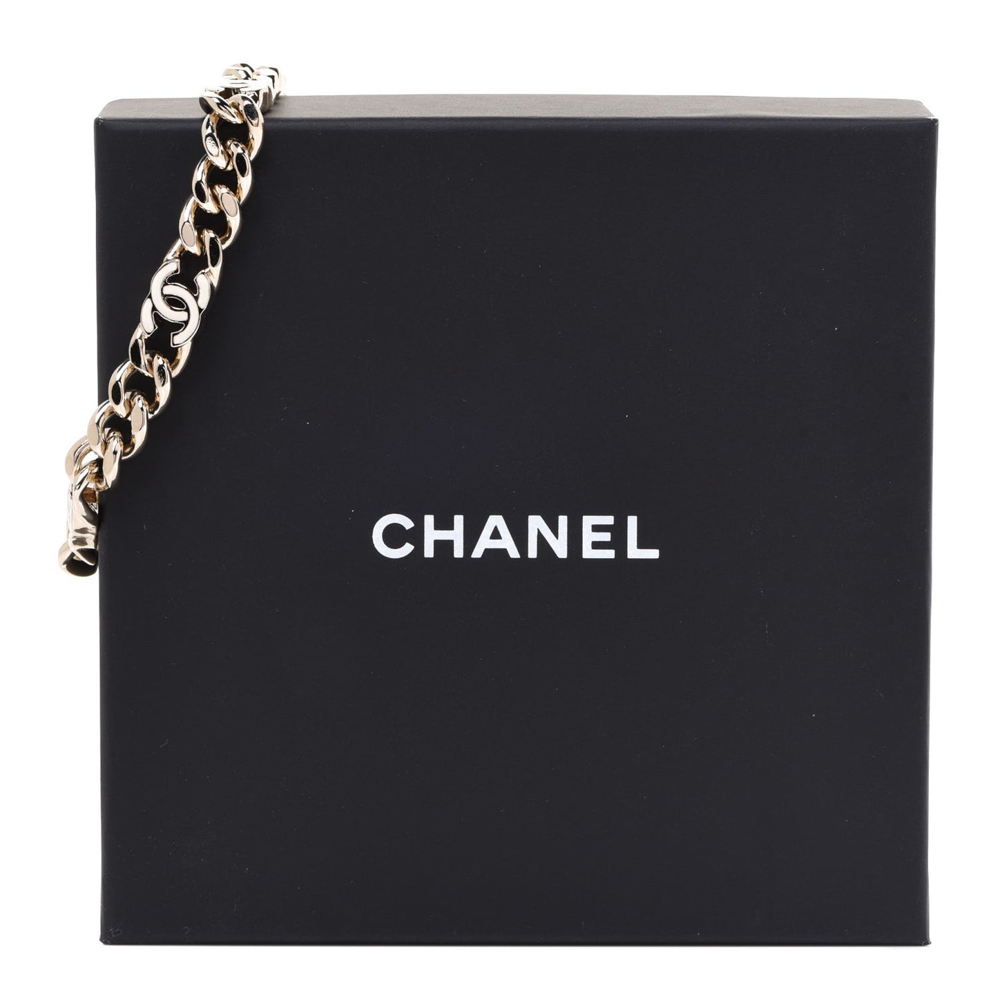 Enamel Metal CC Chain Bracelet Gold White