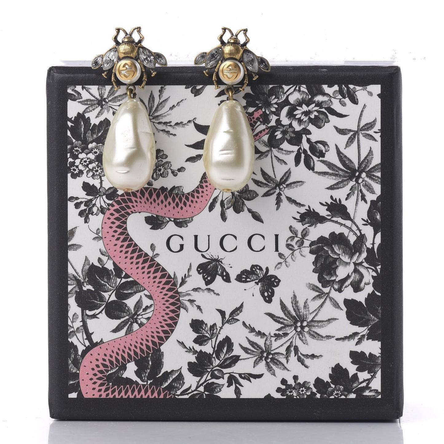 Crystal Pearl Drop Bee Earrings Gold
