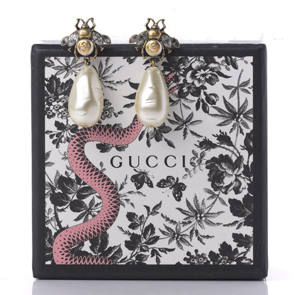 Gucci Crystal Pearl Drop Bee Earrings Gold 5 of 5