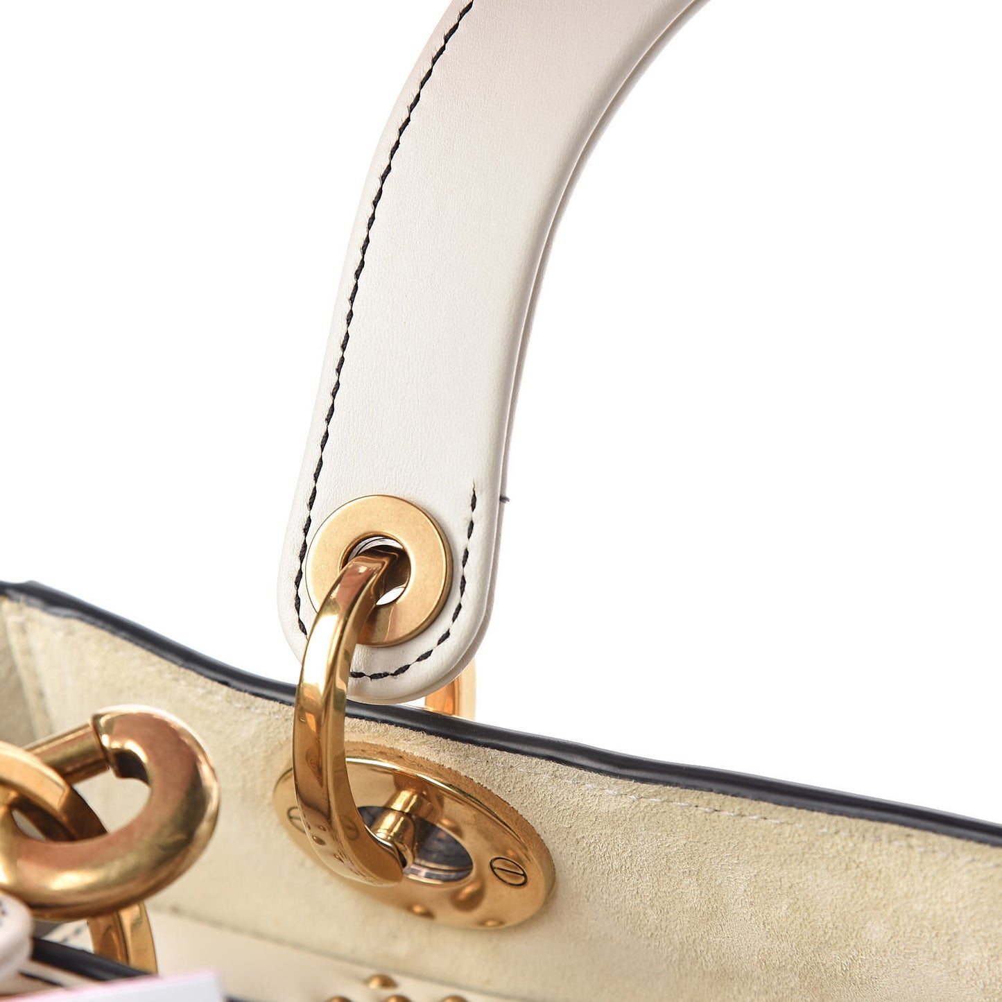 Calfskin Cannage Studded Medium Supple Lady Dior White