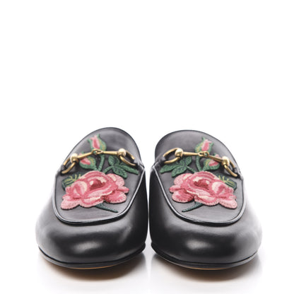 Gucci Calfskin Flower Embroidered Princetown Slippers 39 Black 2 of 9
