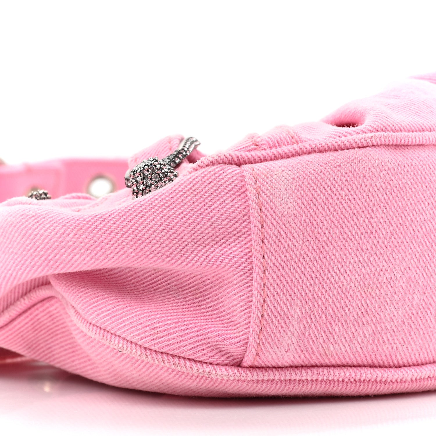 Balenciaga Washed Frayed Denim Crystal Le Cagole Shoulder Bag XS Denim Pink 9 of 11