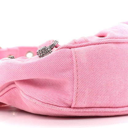 Balenciaga Washed Frayed Denim Crystal Le Cagole Shoulder Bag XS Denim Pink 9 of 11