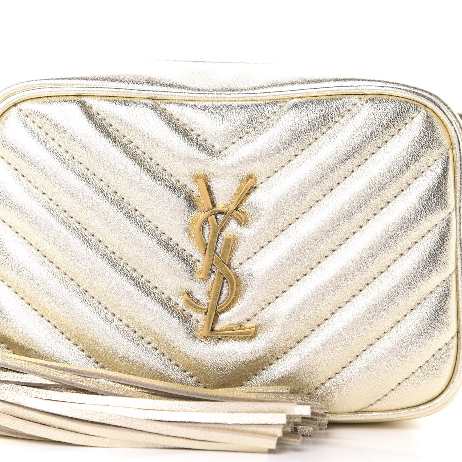 Saint Laurent Metallic Calfskin Matelasse Monogram Lou Belt Bag Platino 10 of 10