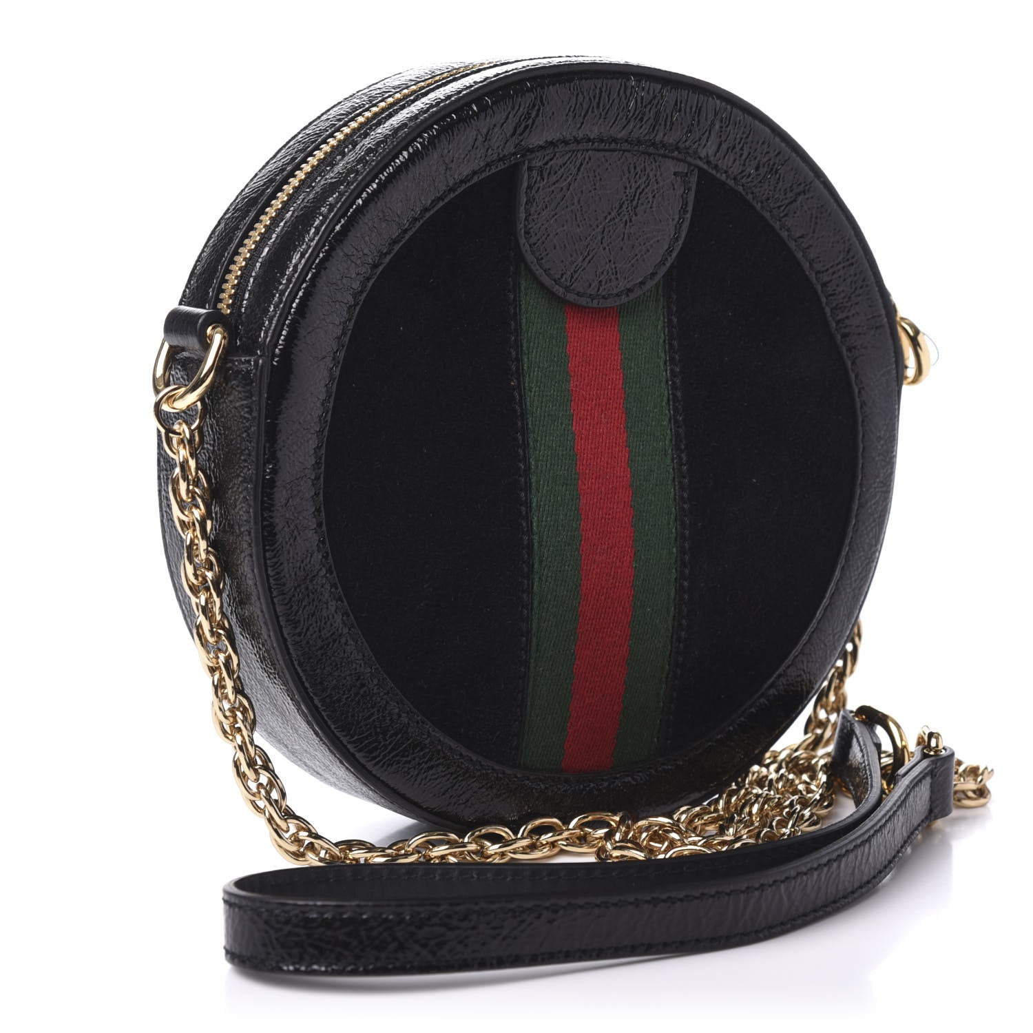 Gucci Suede Patent Web Mini Ophidia Round Shoulder Bag Black 3 of 10