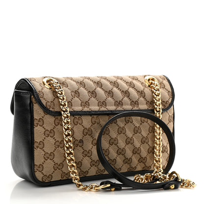 Gucci Monogram Matelasse Diagonal Small GG Marmont Shoulder Bag Beige Black 3 of 8