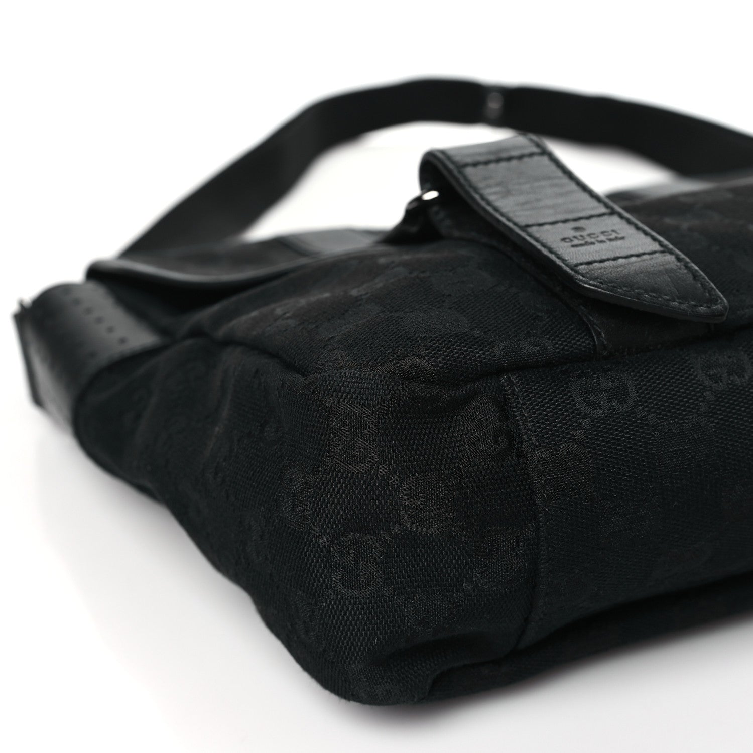 Gucci Monogram Medium Double Buckle Flap Messenger Bag Black 9 of 10