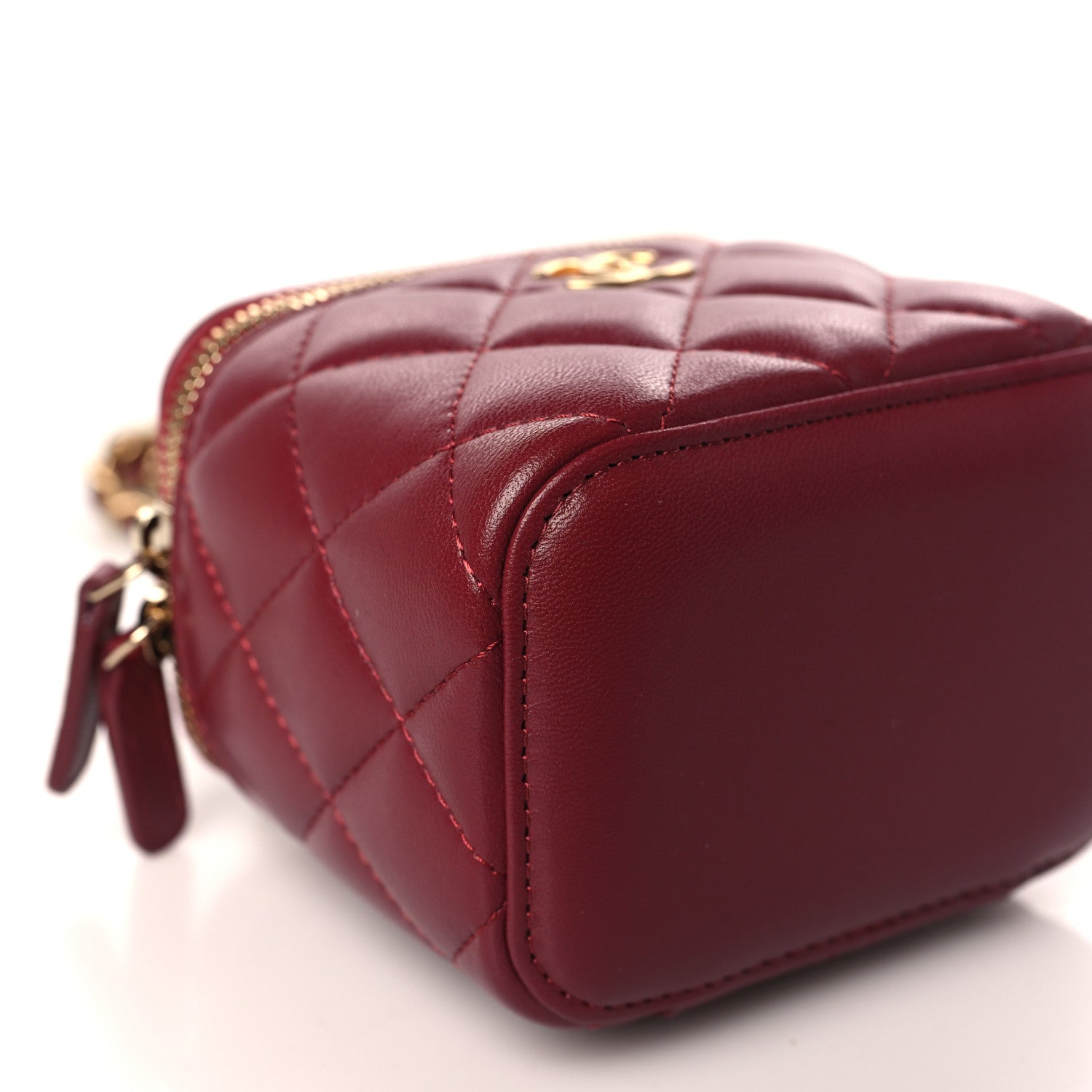 Chanel Lambskin Quilted Mini Top Handle Vanity Case With Chain Burgundy 8 of 10
