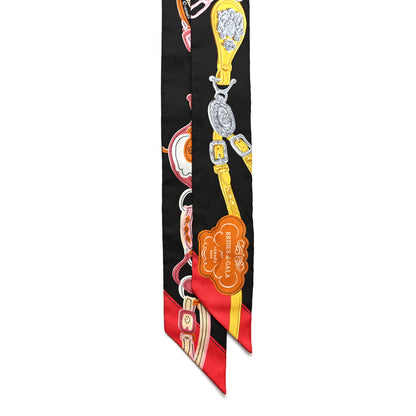 Hermes Silk Brides De Gala Applique Pique Twilly Ebene Jaune D'Or Rouge 2 of 8