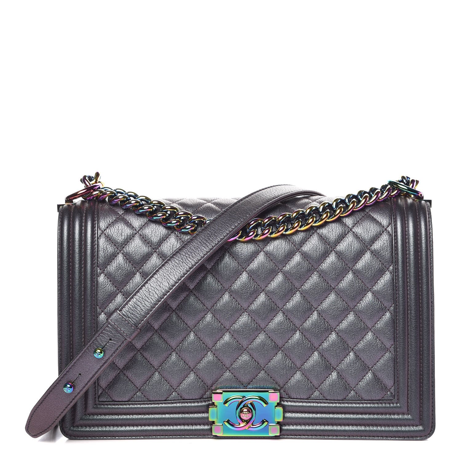 Chanel Iridescent Goatskin Quilted New Medium Boy Flap Purple 1 of 10