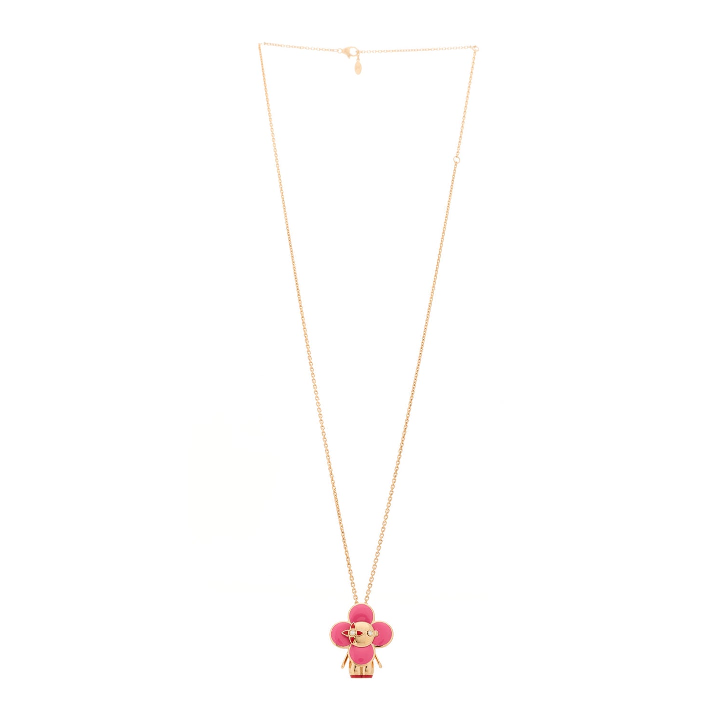 18K Rose Gold Diamond Enamel Vivienne Pendant Necklace Pink