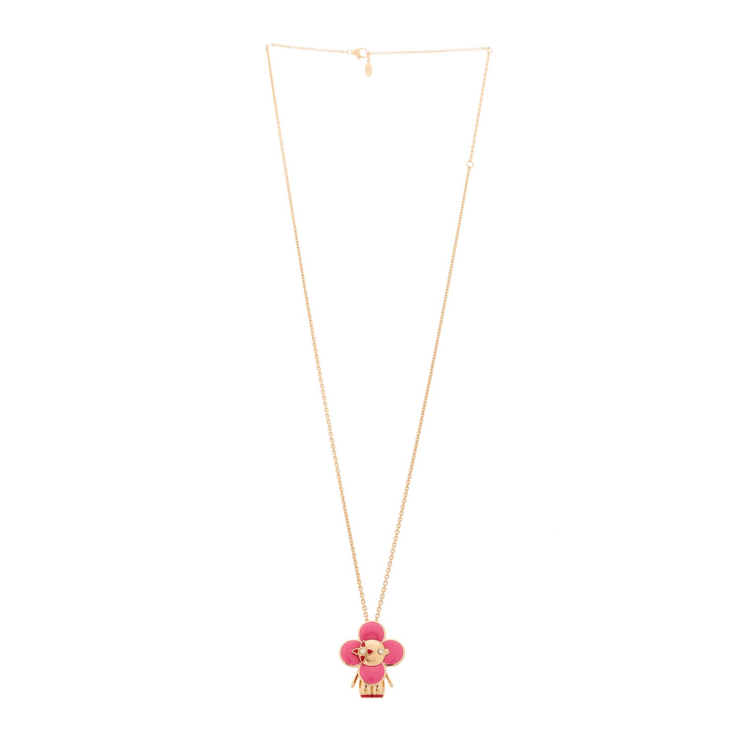 Louis Vuitton 18K Rose Gold Diamond Enamel Vivienne Pendant Necklace Pink 3 of 6