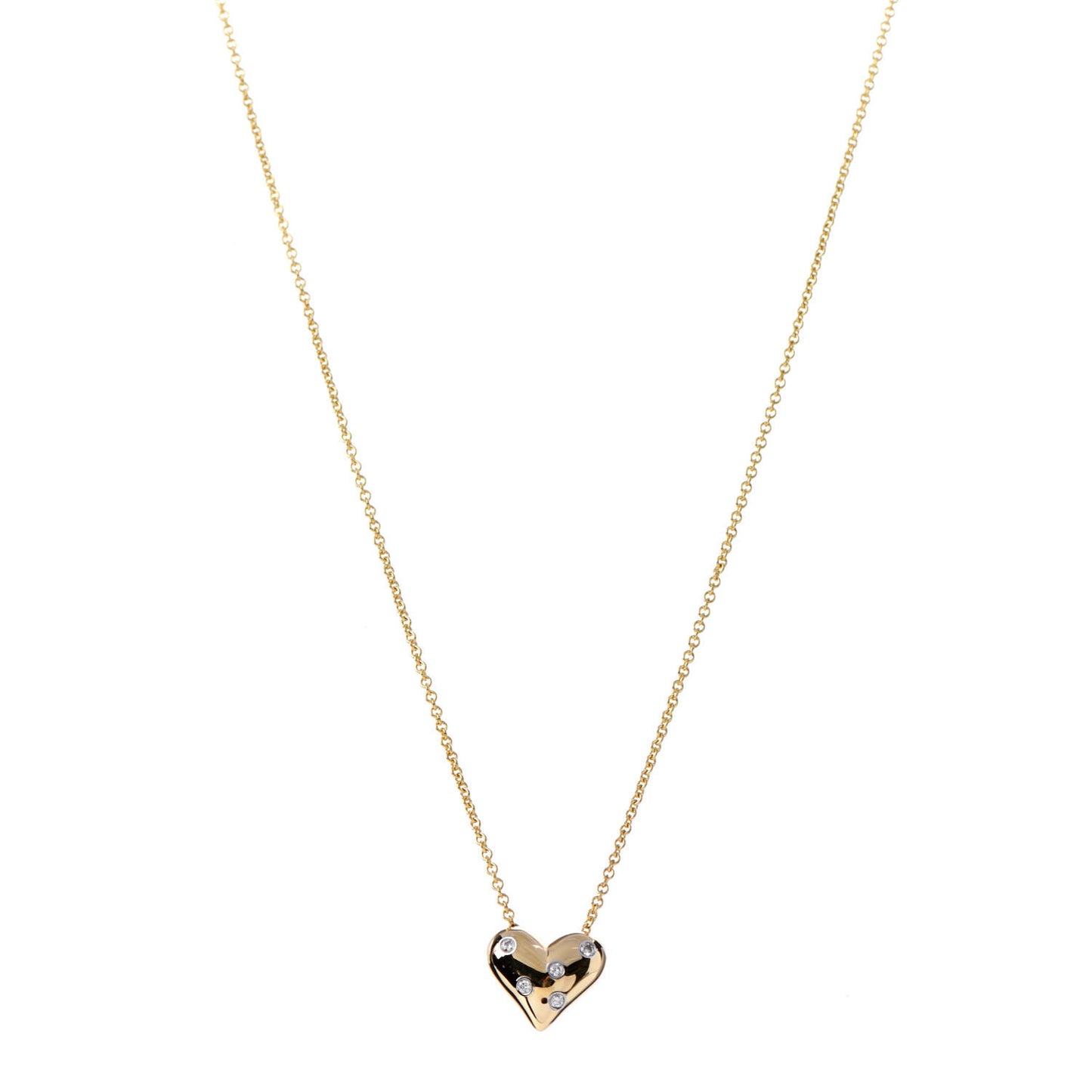 18K Yellow Gold Platinum Diamond Etoile Heart Pendant Necklace
