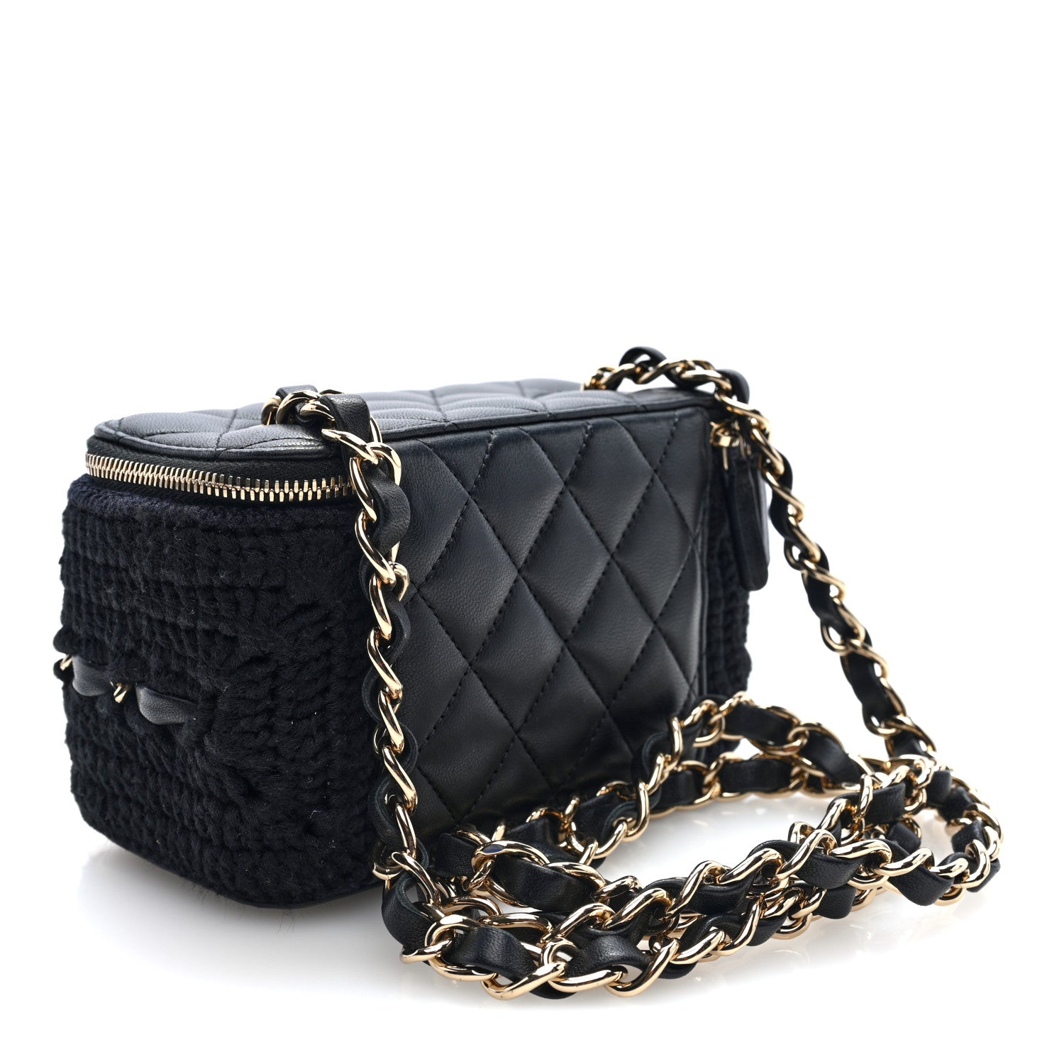 Chanel Lambskin Crochet Quilted Small Vanity Case With Chain Black 3 of 10