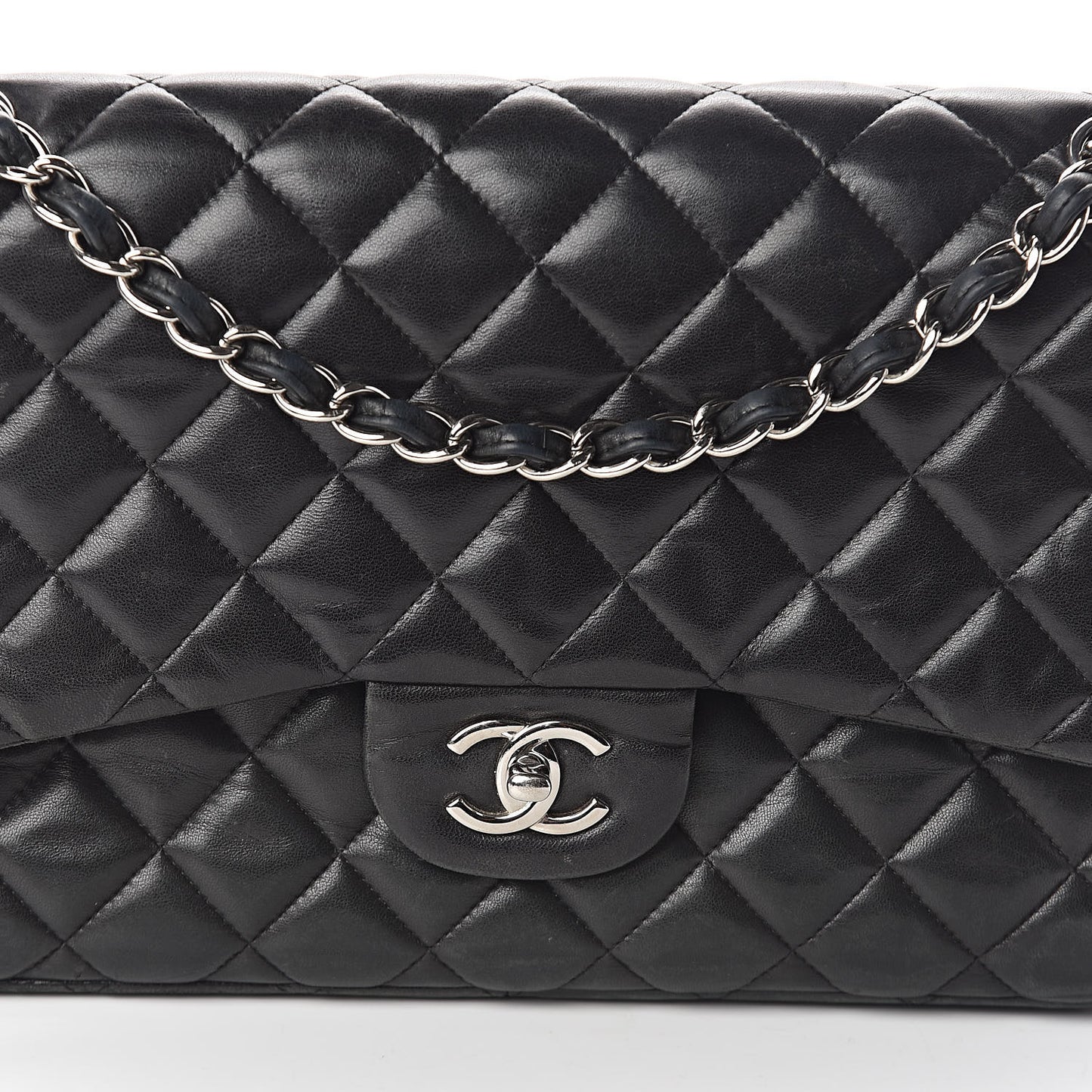 Lambskin Quilted Jumbo Double Flap Black