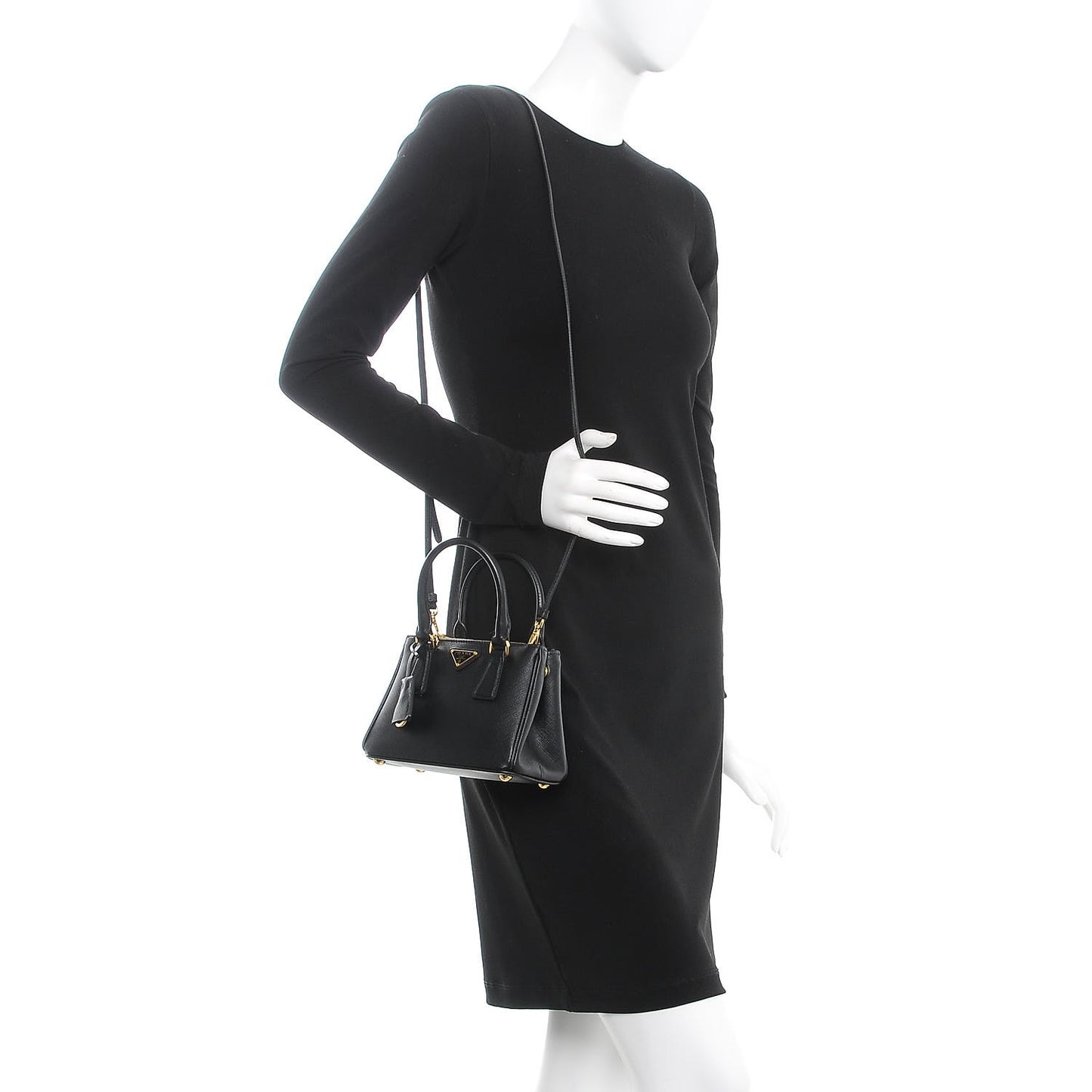 Saffiano Lux Mini Galleria Double Zip Tote Black
