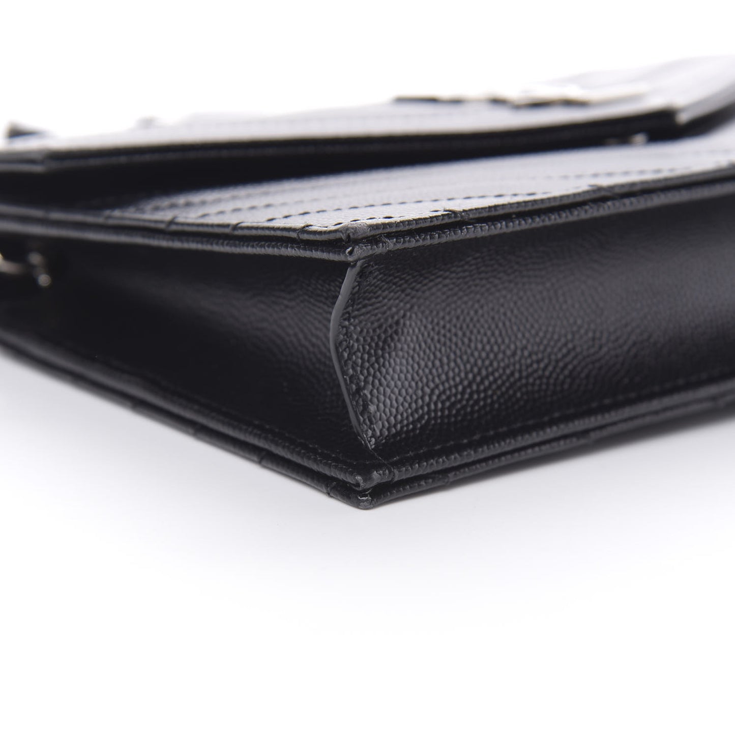 Grain De Poudre Matelasse Chevron Monogram Envelope Chain Wallet Black