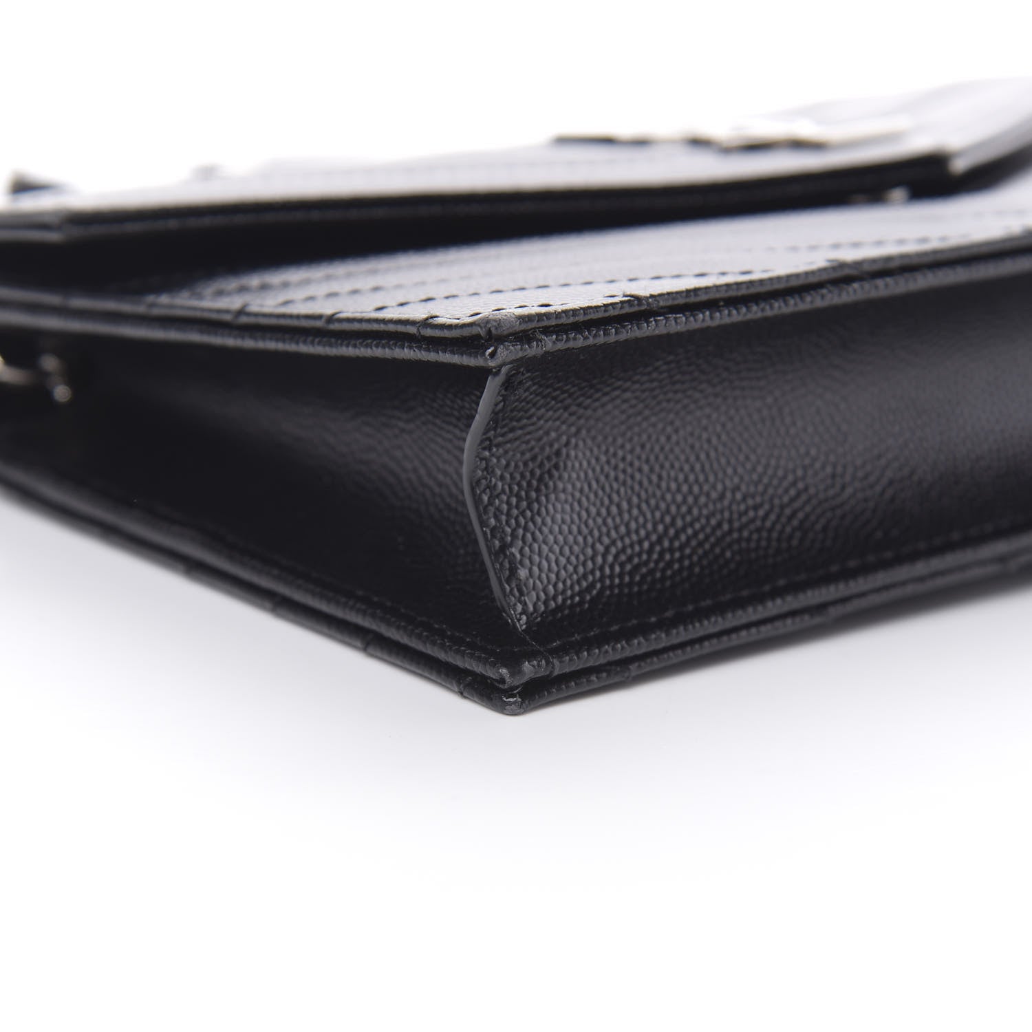 Saint Laurent Grain De Poudre Matelasse Chevron Monogram Envelope Chain Wallet Black 9 of 13