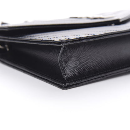 Saint Laurent Grain De Poudre Matelasse Chevron Monogram Envelope Chain Wallet Black 9 of 13