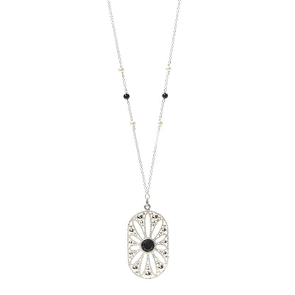 Tiffany Sterling Silver Black Onyx Pearl Ziegfeld Daisy Pendant Necklace 1 of 7