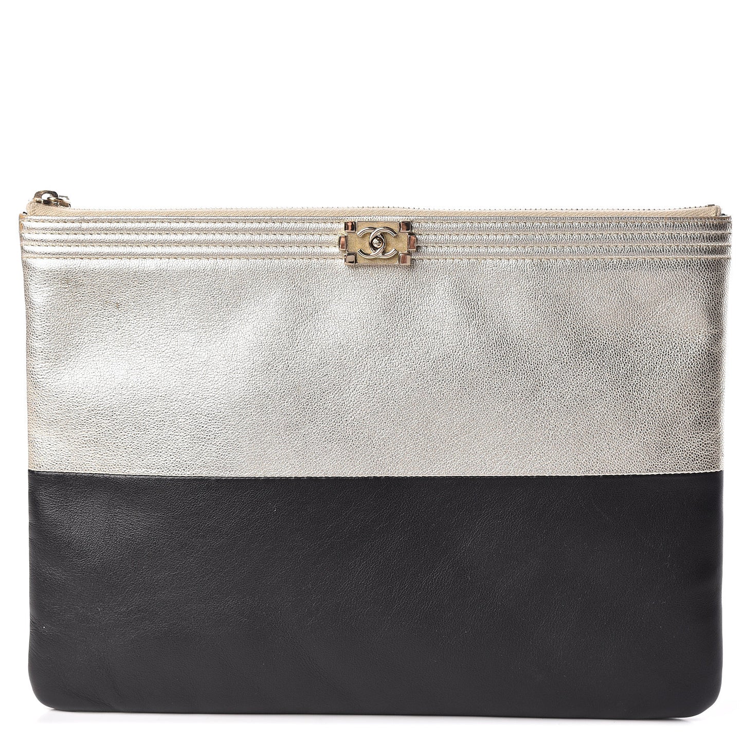 Metallic Goatskin Lambskin Medium Boy Cosmetic Case Black Gold