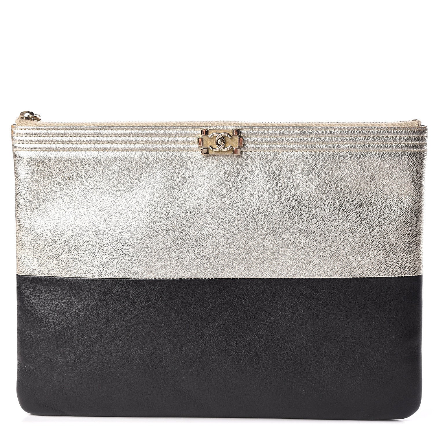 Chanel Metallic Goatskin Lambskin Medium Boy Cosmetic Case Black Gold 1 of 10