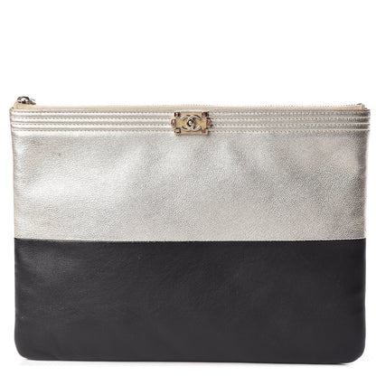 Chanel Metallic Goatskin Lambskin Medium Boy Cosmetic Case Black Gold 1 of 10