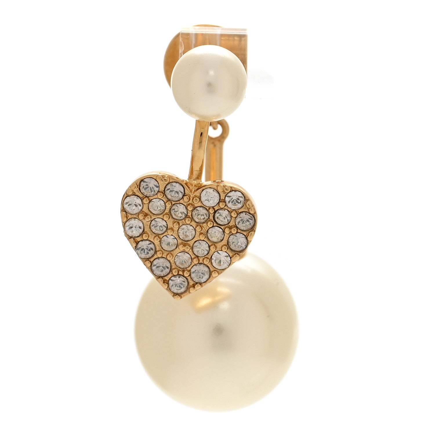 Christian Dior Pearl Crystal Heart Tribal Earring Gold 1 of 4