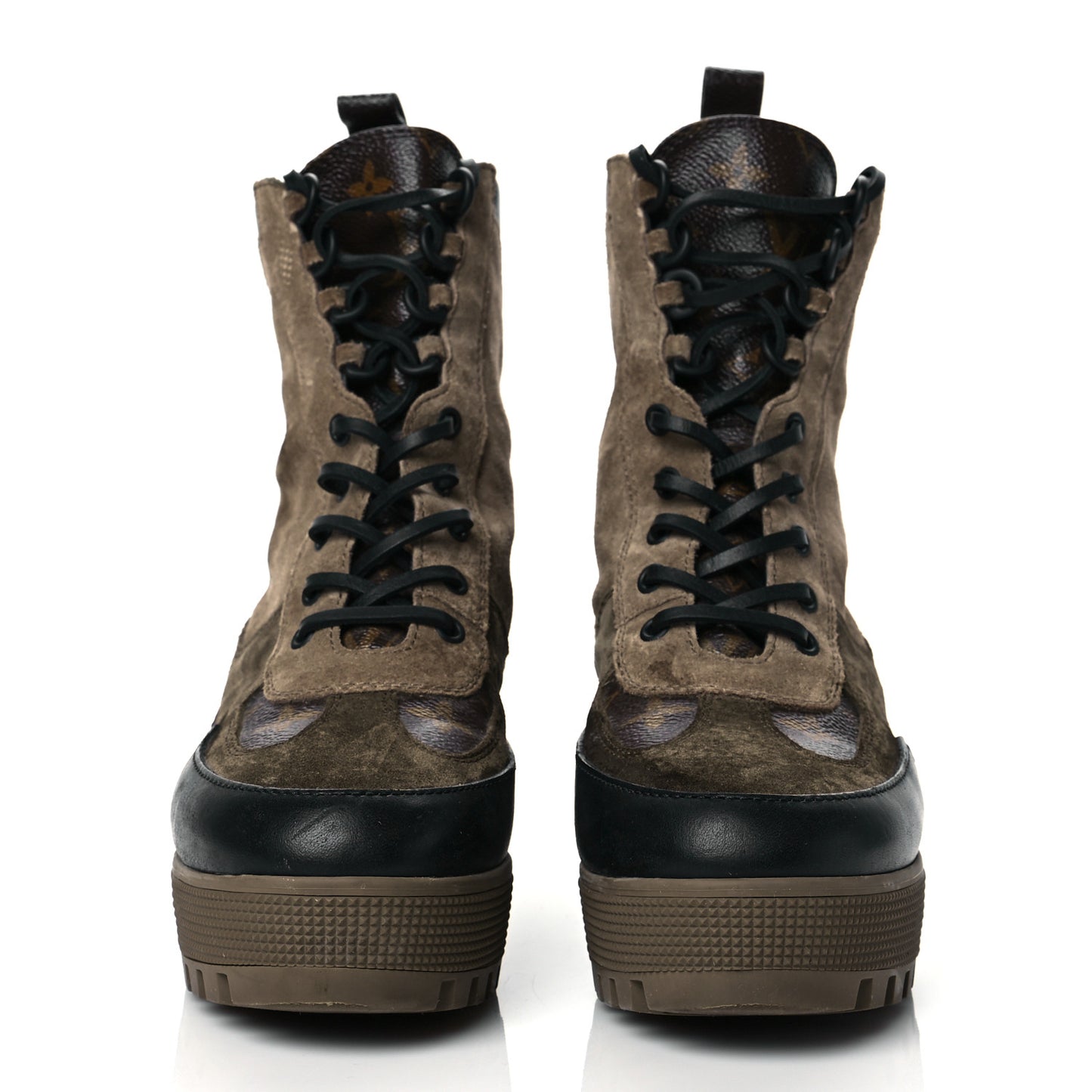Suede Calfskin Monogram Laureate Platform Desert Boots 40 Taupe