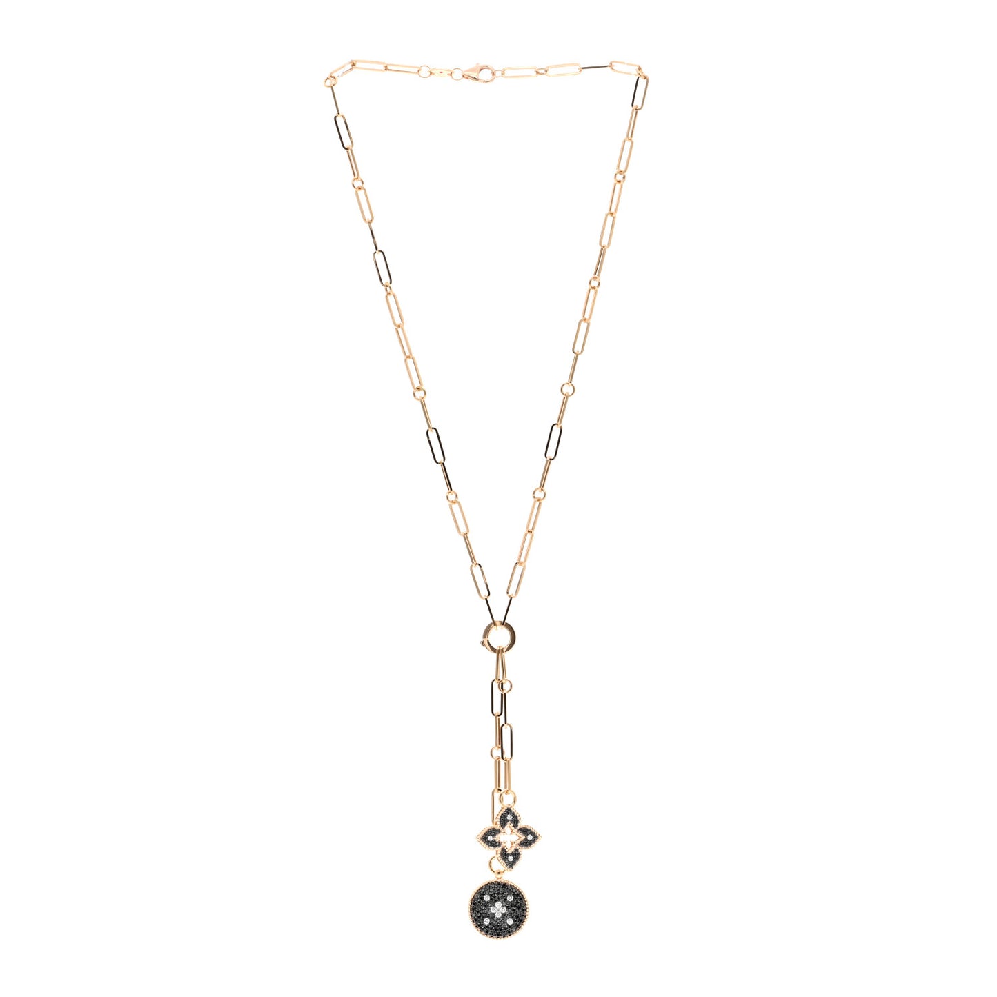 18K Rose Gold Black Diamond Venetian Princess Double Medallion Pendant Necklace