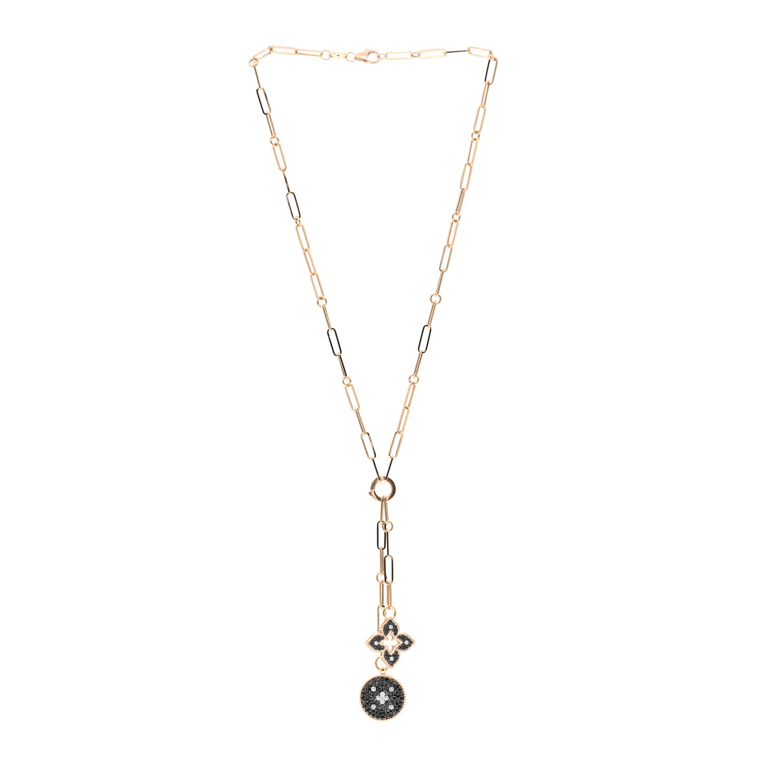 Roberto Coin 18K Rose Gold Black Diamond Venetian Princess Double Medallion Pendant Necklace 3 of 4