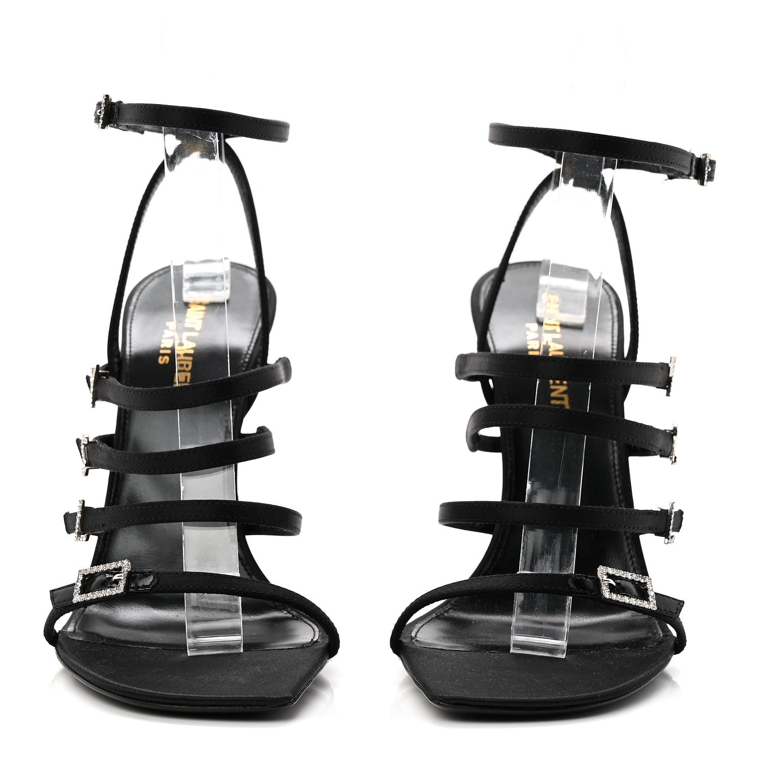 Saint Laurent Crepe Satin Crystal Jerry 110 Sandals 37.5 Black 2 of 8