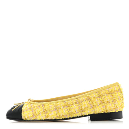Chanel Tweed Grosgrain Cap Toe Ballerina Flats 36 Yellow Black 1 of 8