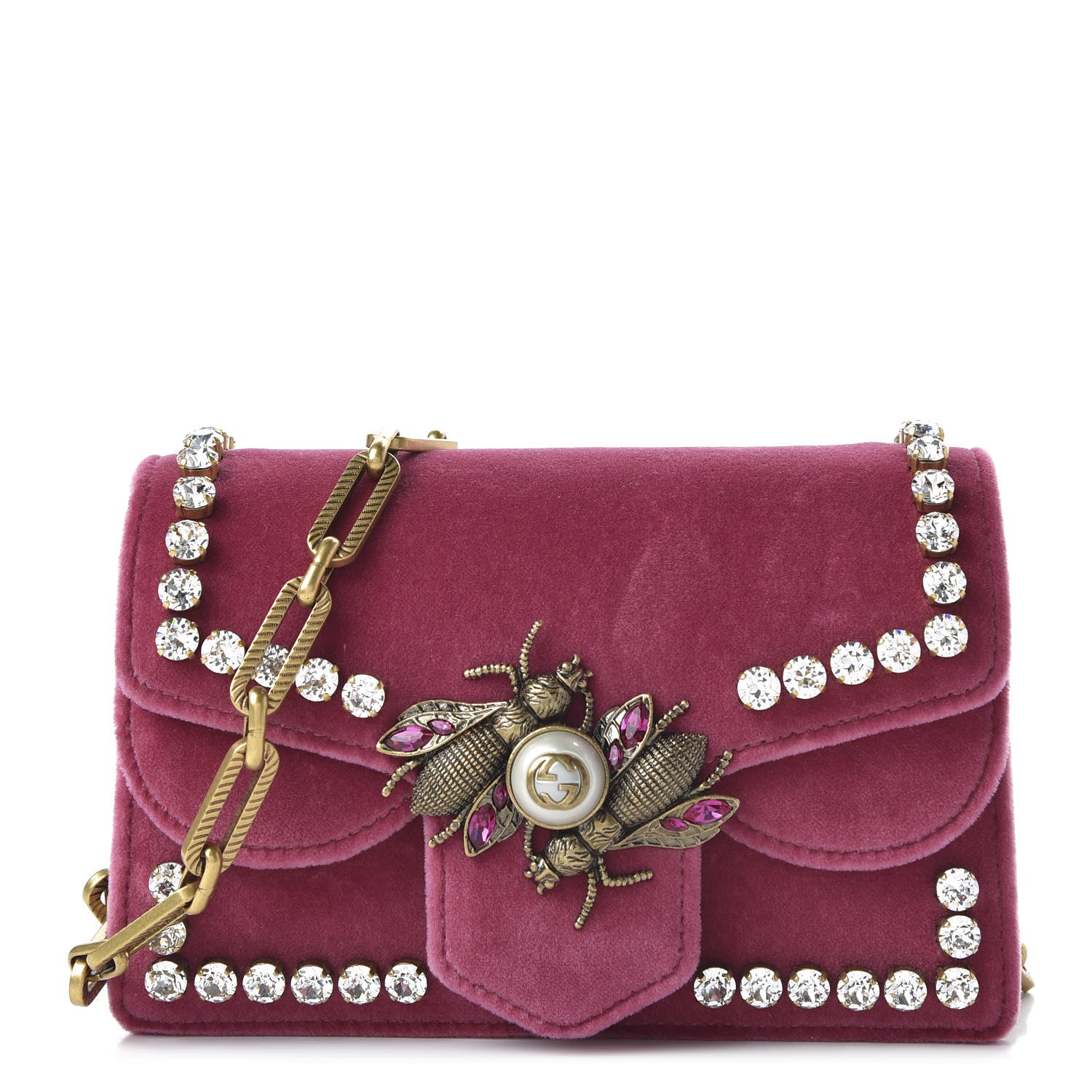 Gucci Velvet Crystal Mini Bee Broadway Shoulder Bag Light Raspberry Rose 1 of 10
