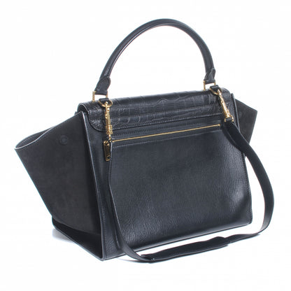 Celine Crocodile Embossed Small Trapeze Black 3 of 7