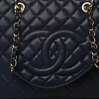 Chanel Caviar Quilted Grand Shopping Tote GST Dark Navy Blue 3 of 12