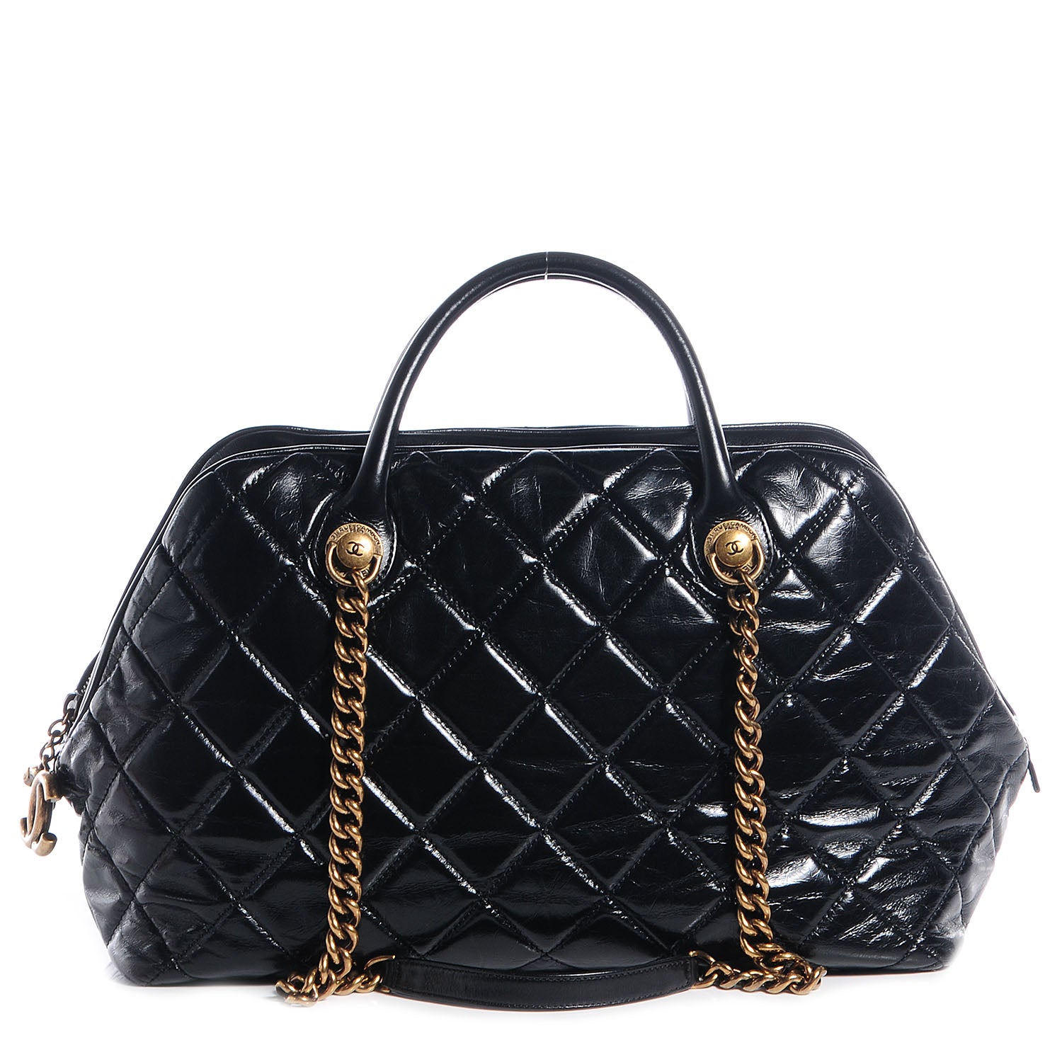 Chanel Glazed Calfskin Castle Rock Bowling Bag Black 1 of 7