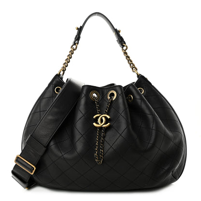 Chanel Calfskin Stitched Small Paris Rome Drawstring CC Bag Black 1 of 11