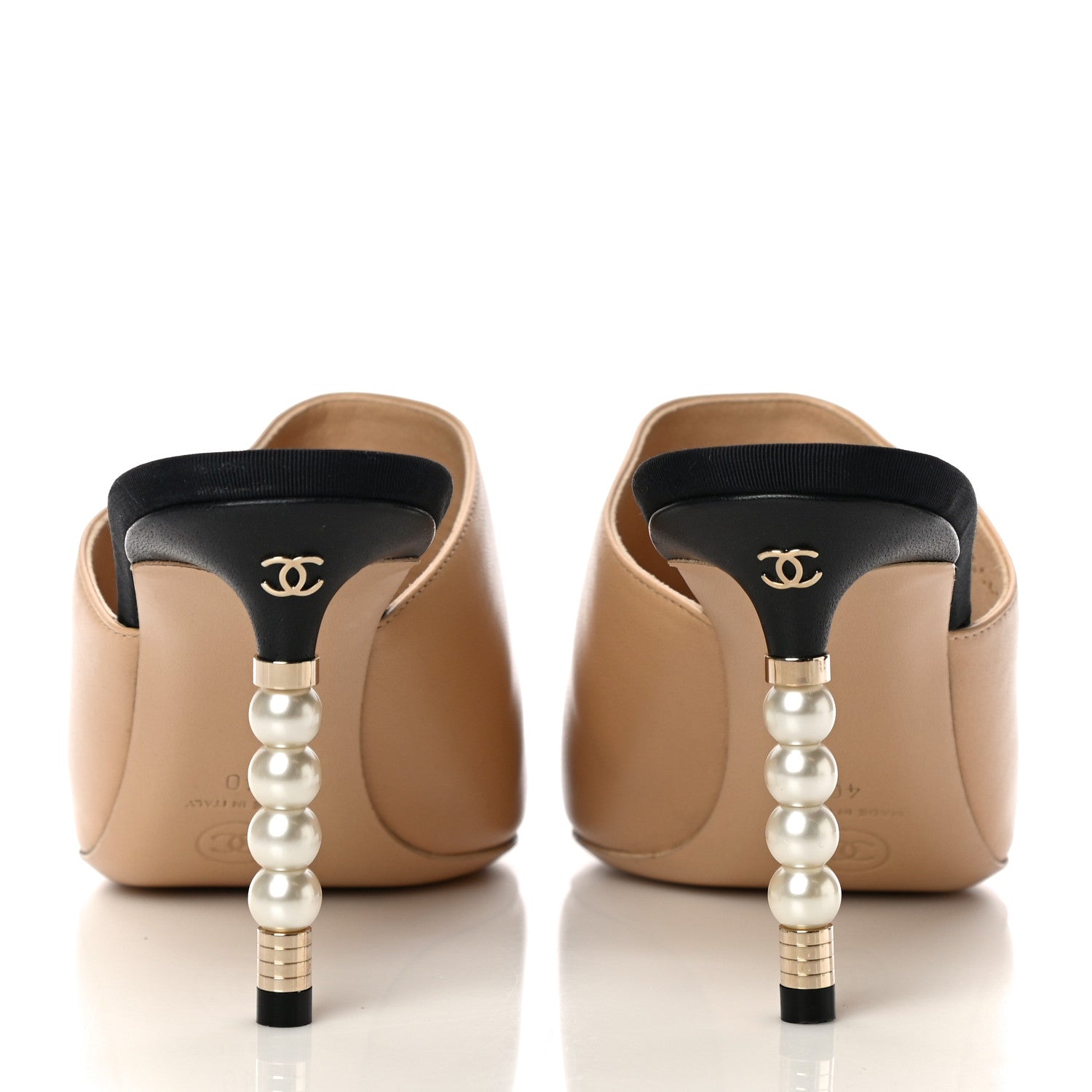 Chanel Lambskin Grosgrain Cap Toe Pearl Mule 40 Beige Black 5 of 10