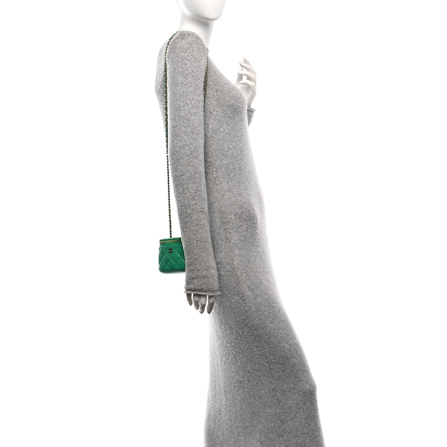 Lambskin Quilted Mini Vanity Case With Chain Green