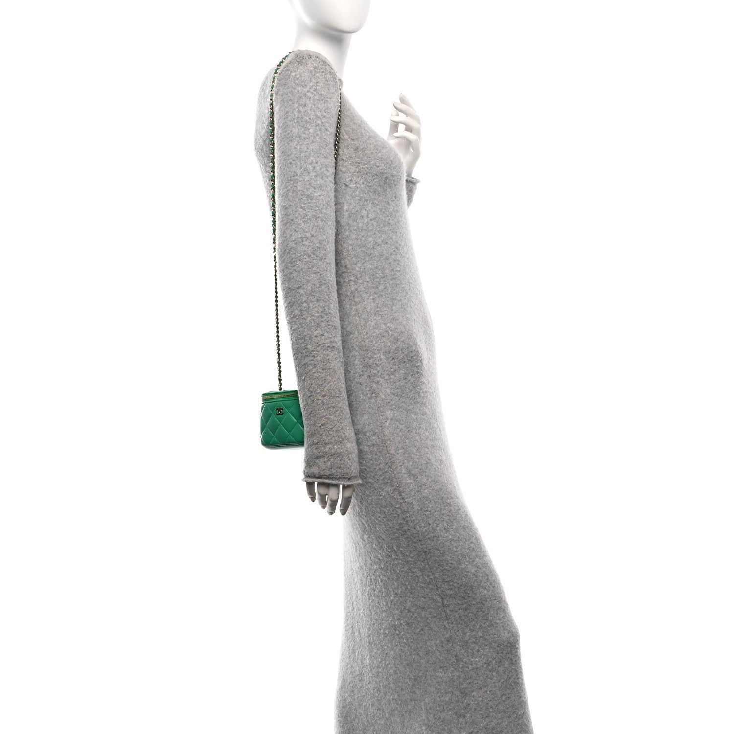 Chanel Lambskin Quilted Mini Vanity Case With Chain Green 3 of 19