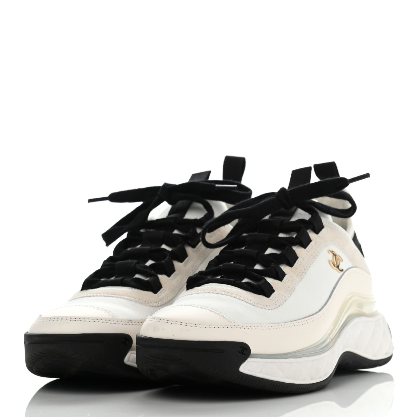 Velvet Calfskin Mixed Fibers CC Sneakers 37 Ivory Black